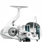 Dogfish Tackle & Marine Shimano Saragosa SW saltwater spinning reel in silver with dark teal accents. Features Infinity Drive technology.