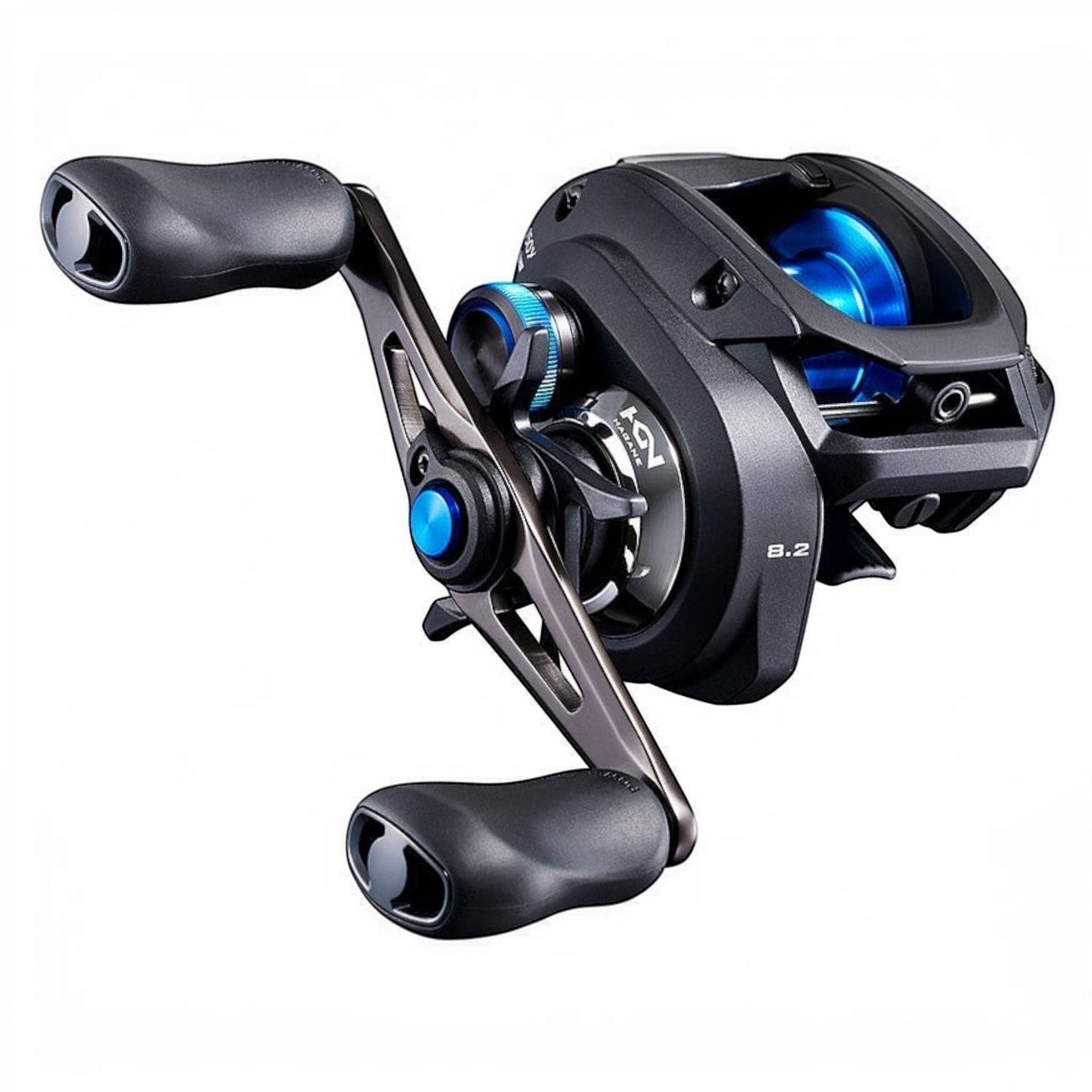 Dogfish Tackle & Marine Shimano SLX DC low profile baitcasting reel with black body, blue accents, and a black handle.