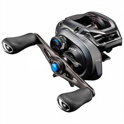 Dogfish Tackle & Marine Shimano SLX MGL 70 baitcasting reel in dark grey with blue accents and a 7.2 gear ratio.