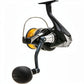 Dogfish Tackle & Marine Shimano Spheros SW spinning reel, black with silver accents and yellow spool line. Ideal for saltwater fishing.