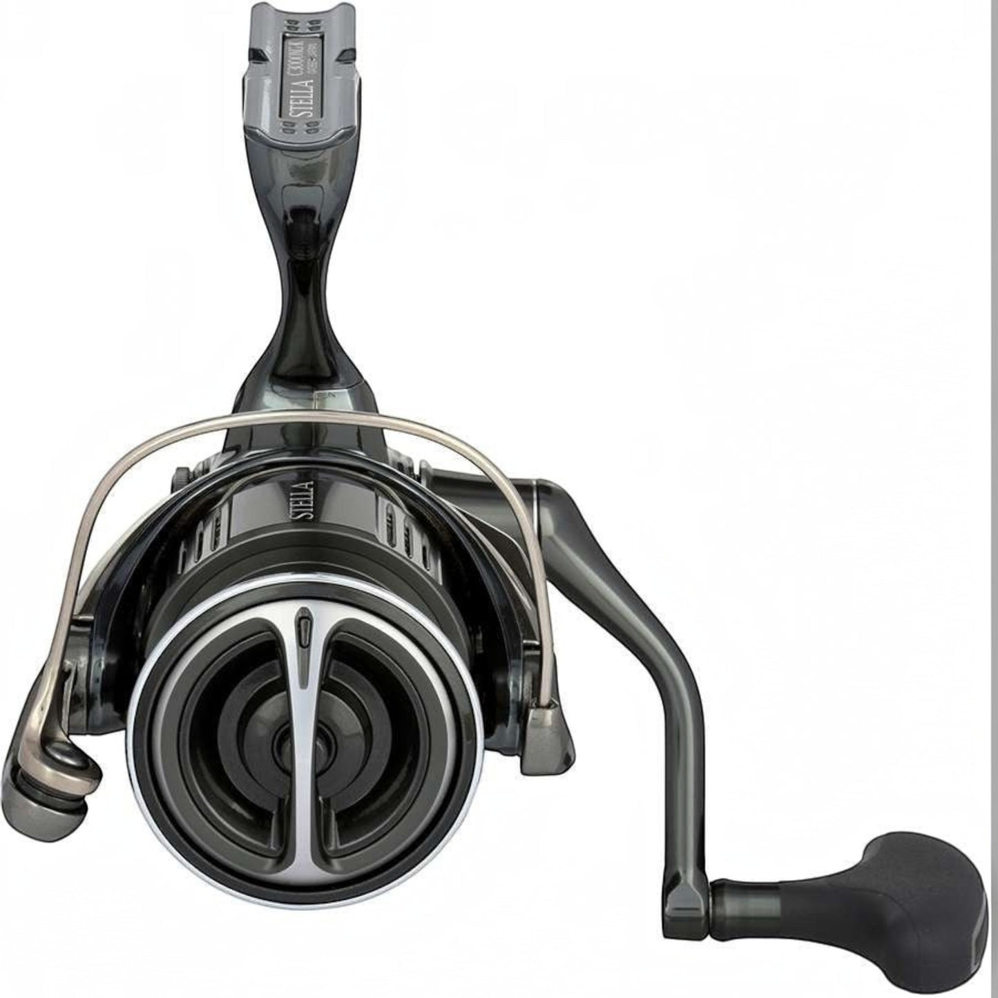 Dogfish Tackle & Marine Shimano Stella FK spinning reel in dark gray with silver accents. Features HAGANE gears and InfinityDrive.