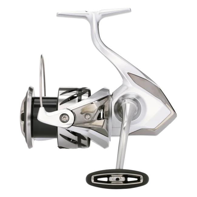 Dogfish Tackle & Marine Shimano Stradic FM spinning reel, silver and black with a machined aluminum handle and cold-forged aluminum spool.