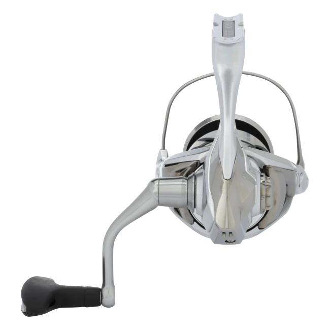 Dogfish Tackle & Marine Shimano Stradic FM spinning reel, silver and black, with a cold-forged aluminum spool and machined handle.