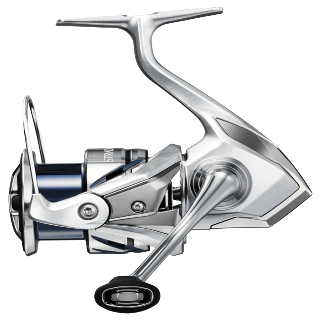 Dogfish Tackle & Marine Shimano Stradic FM spinning reel, silver and blue, with aluminum spool and handle, for freshwater and saltwater fishing.