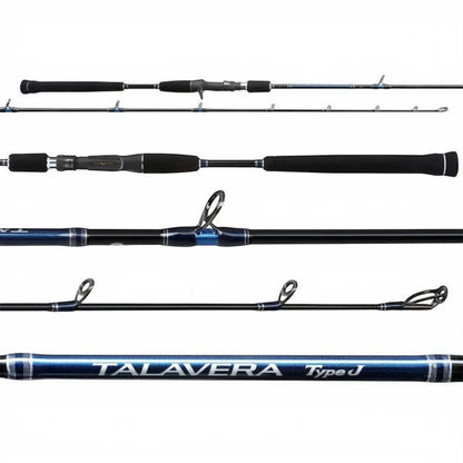 Dogfish Tackle & Marine Shimano Talavera Type J jigging rod with black EVA split grip and blue accents.