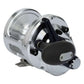 Dogfish Tackle & Marine Shimano Talica 20BFC silver lever drag fishing reel with black handle and dark blue accents.