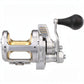 Dogfish Tackle & Marine Shimano Talica A 2-Speed Lever Drag Conventional Fishing Reel, silver aluminum body with gold spool.