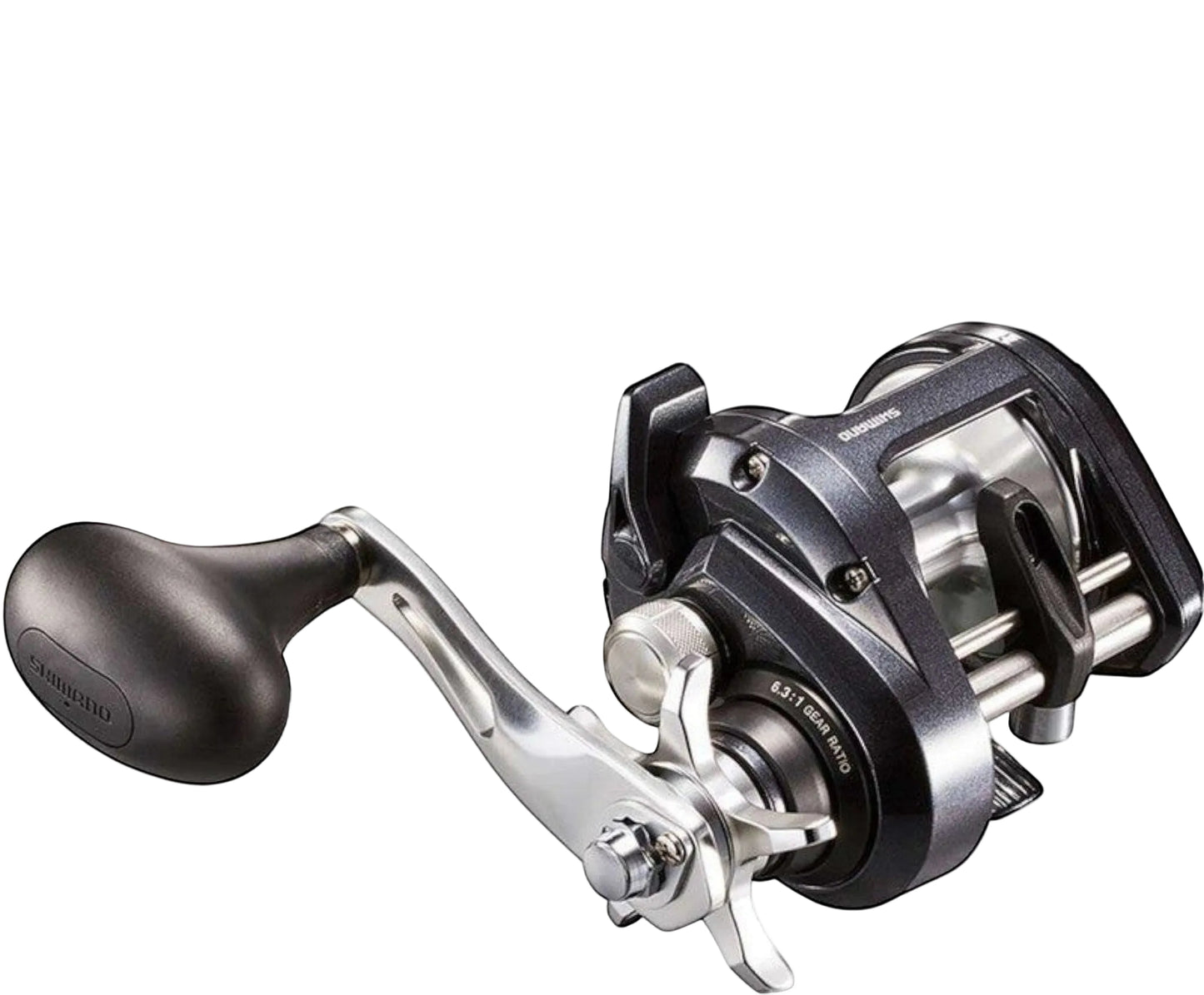 Dogfish Tackle & Marine Shimano Tekota Level Wind conventional fishing reel with star drag and silver handle. Dark grey.