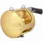 Dogfish Tackle & Marine Shimano Tiagra gold aluminum 2-speed lever drag trolling reel with black handle.