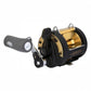 Dogfish Tackle & Marine Shimano TLD 2 Speed Lever Drag Conventional Reel, black with gold spool, ergonomic handle.