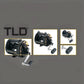 Dogfish Tackle & Marine Shimano TLD conventional fishing reel in black with gold accents and a silver handle.