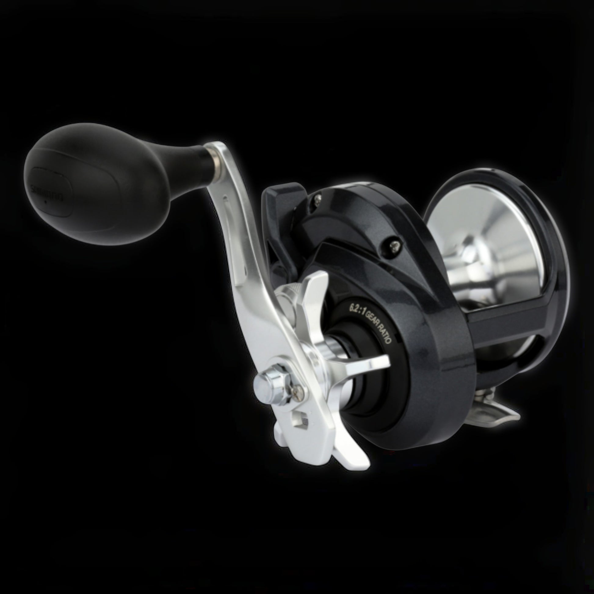 Dogfish Tackle & Marine Shimano Torium HG/PG conventional fishing reel, black with silver accents, star drag, 6.2:1 gear ratio.