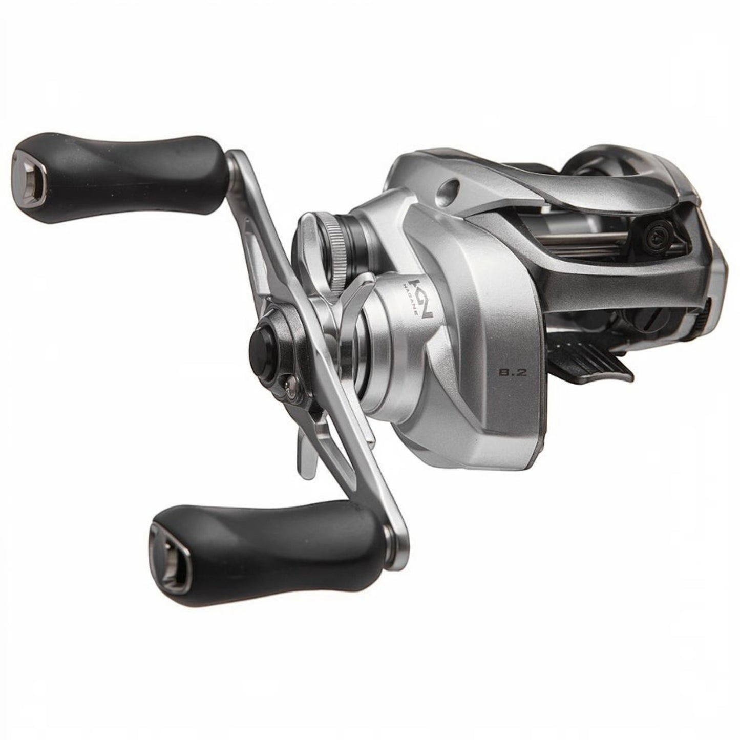 Dogfish Tackle & Marine Shimano Tranx 150 baitcasting reel in silver with black handle grips. Features Hagane Body and B.2.