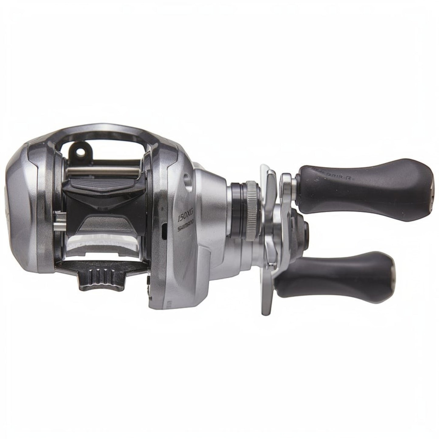 Dogfish Tackle & Marine Shimano Tranx 150 XG baitcasting reel, silver and black with ergonomic grips.
