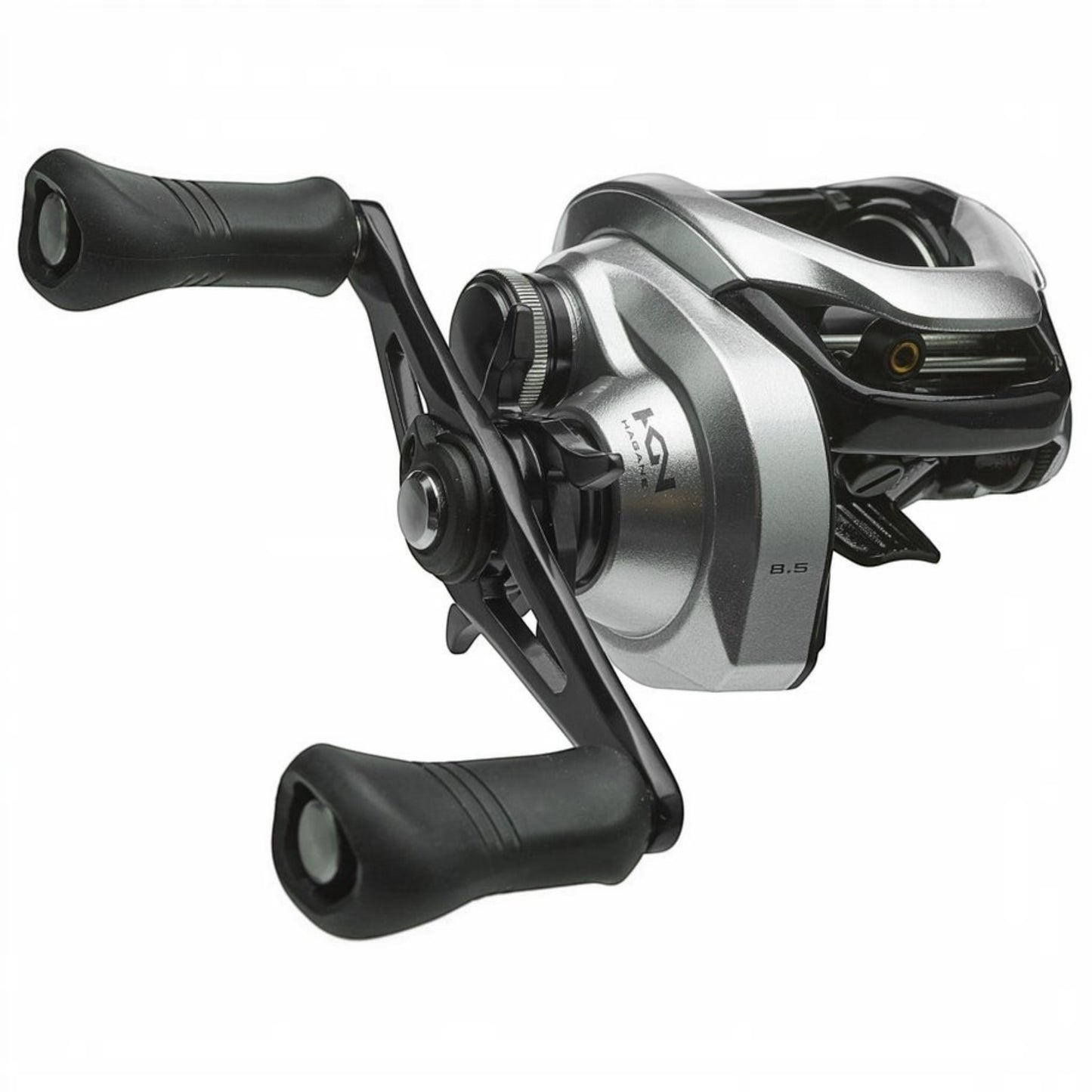 Dogfish Tackle & Marine Shimano Tranx 200 A baitcasting reel, silver and black with ergonomic handle and 8.5 gear ratio.