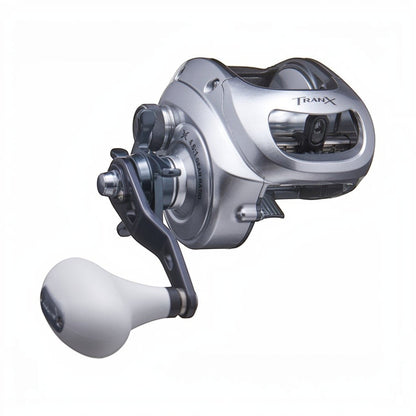 Dogfish Tackle & Marine Shimano Tranx 500HG right-hand casting reel, silver with white handle. Features HAGANE body and X-Ship.