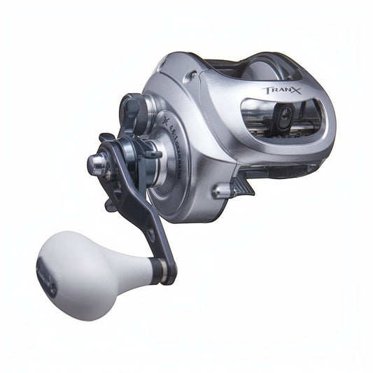 Dogfish Tackle & Marine Shimano Tranx 500HG right-hand casting reel, silver with white handle. Features HAGANE body and X-Ship.