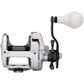 Dogfish Tackle & Marine Shimano Trinidad A Star Drag Conventional Reel, silver aluminum body, black handle, white knob. Ideal for saltwater fishing.