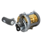 Dogfish Tackle & Marine Shimano Tyrnos 2-Speed fishing reel, silver and gold, with a large black grip on the handle.