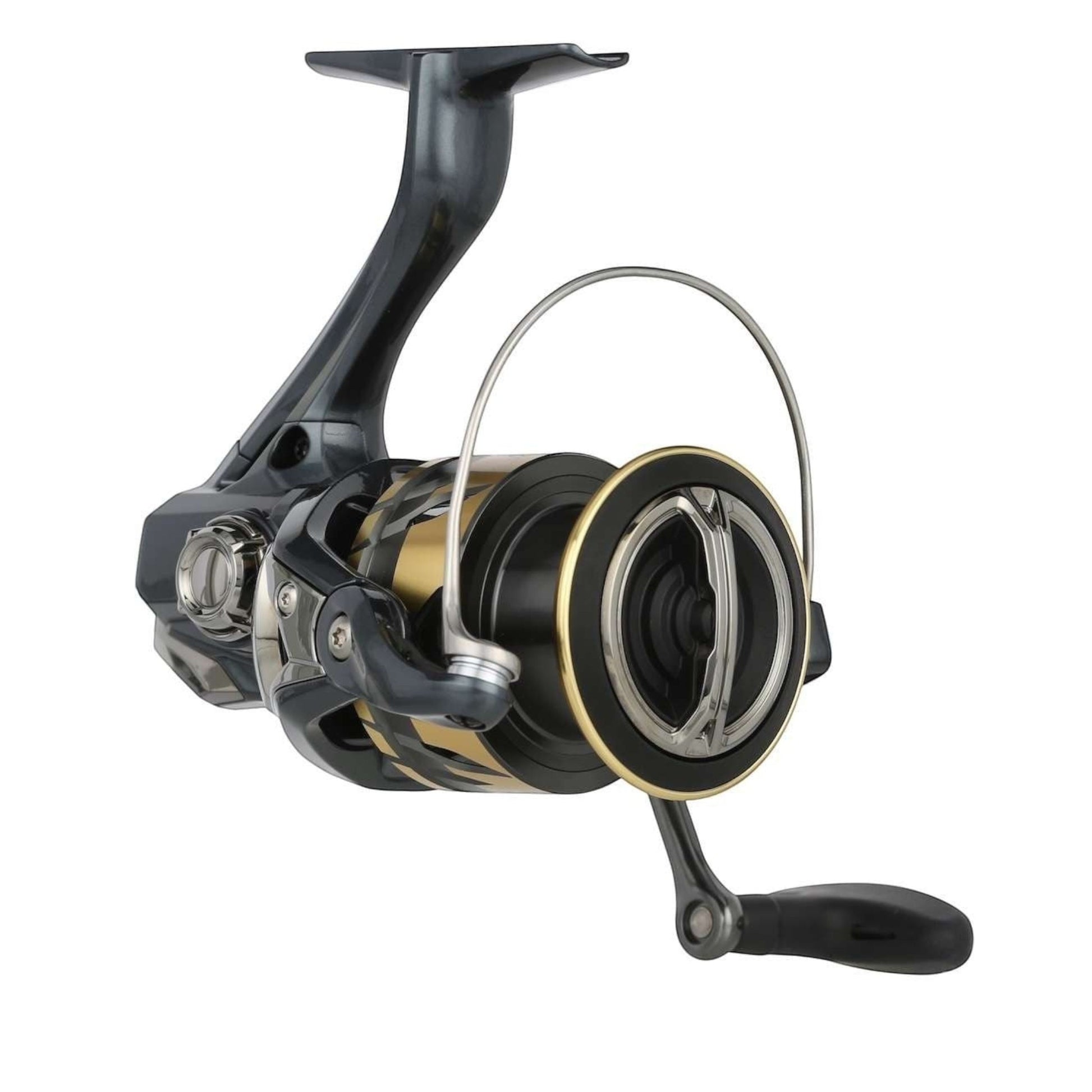 Dogfish Tackle & Marine Shimano Ultegra FD spinning reel in dark gray and gold with a black handle.