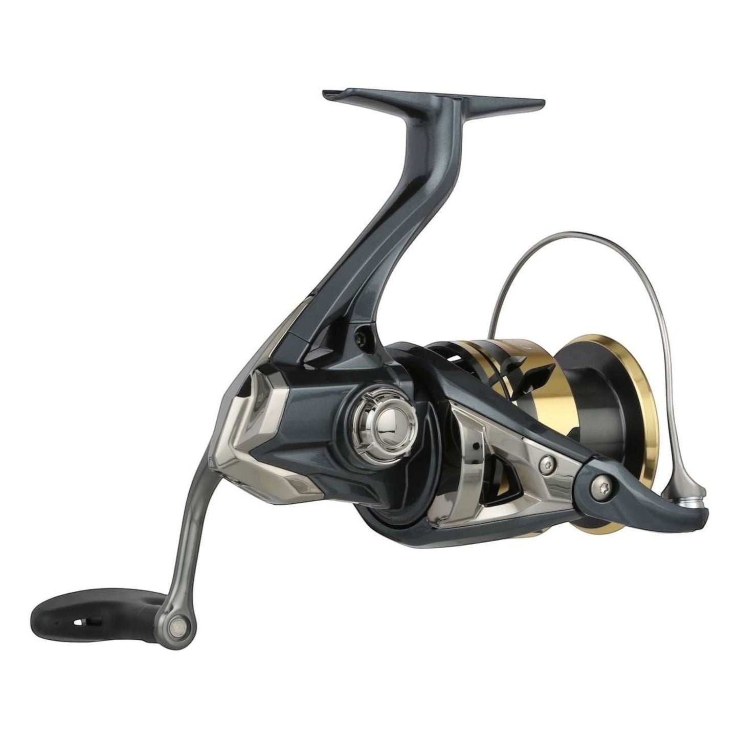 Dogfish Tackle & Marine Shimano Ultegra FD spinning reel in dark grey and gold with a silver bail wire and black handle.