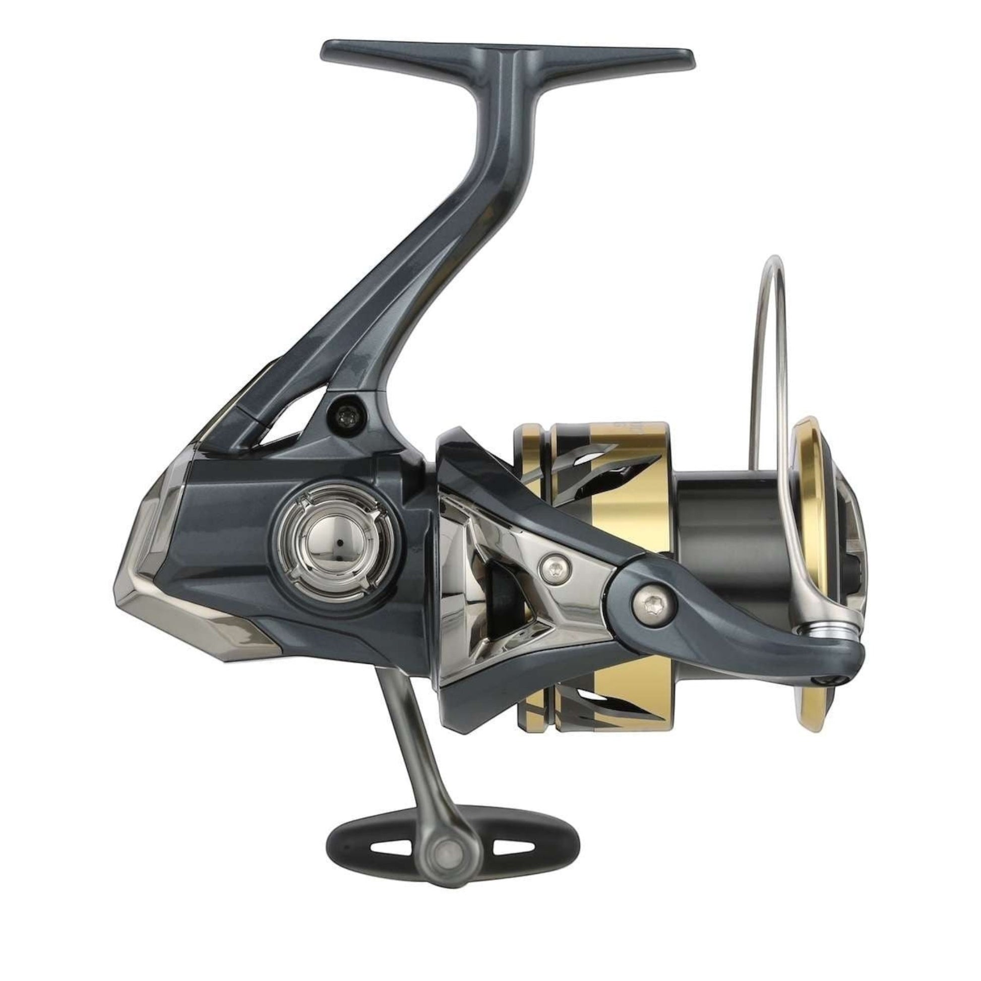 Dogfish Tackle & Marine Shimano Ultegra FD spinning reel in gunmetal grey and gold with a black handle.