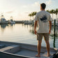 Dogfish Tackle & Marine short sleeve t-shirt in beige, made of poly cotton jersey, featuring a sport fish logo on the back.