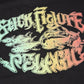 Dogfish Tackle & Marine black 60% cotton 40% polyester t-shirt with a gradient graphic of fish and the words "Stick Figure Pelagic"