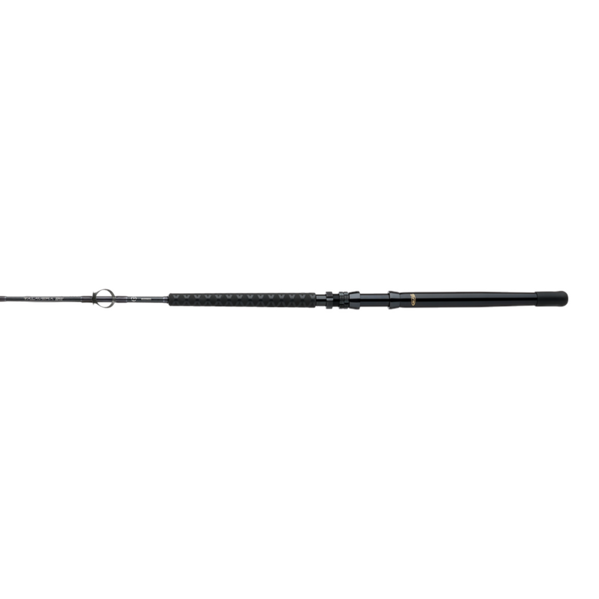 Talavera Bluewater conventional fishing rod with black UD glass blank, Fuji guides, and aluminum butt section.