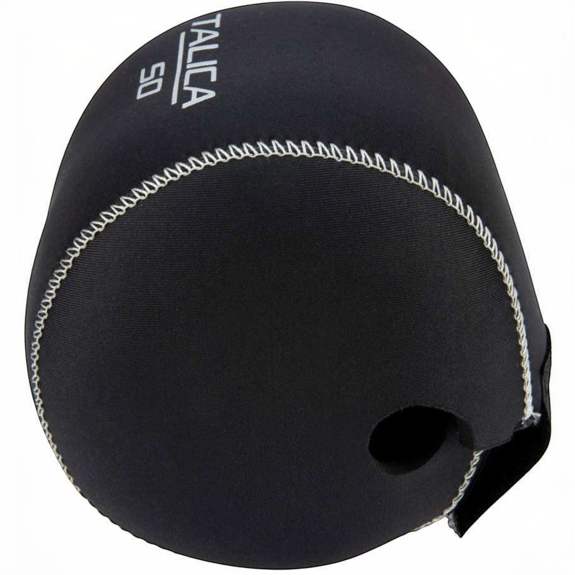Dogfish Tackle & Marine black neoprene reel cover with white Talica logo and 50 size indicator.