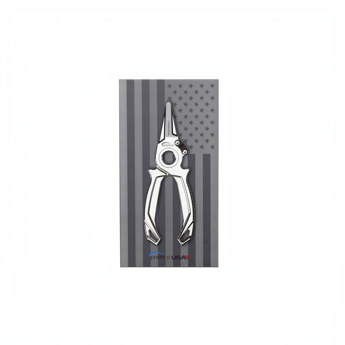 Dogfish Tackle & Marine Danco Premio USA 6.5-inch titanium fishing pliers with polished finish on American flag box