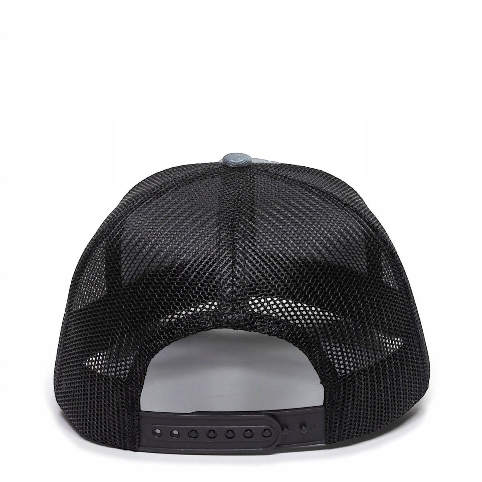 Dogfish Florida Native Premium Trucker Hat, black mesh back, grey top, adjustable snap closure