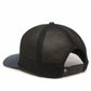 Dogfish Tackle & Marine "Don't Tread On Me" trucker hat with black mesh back and navy blue front panels.