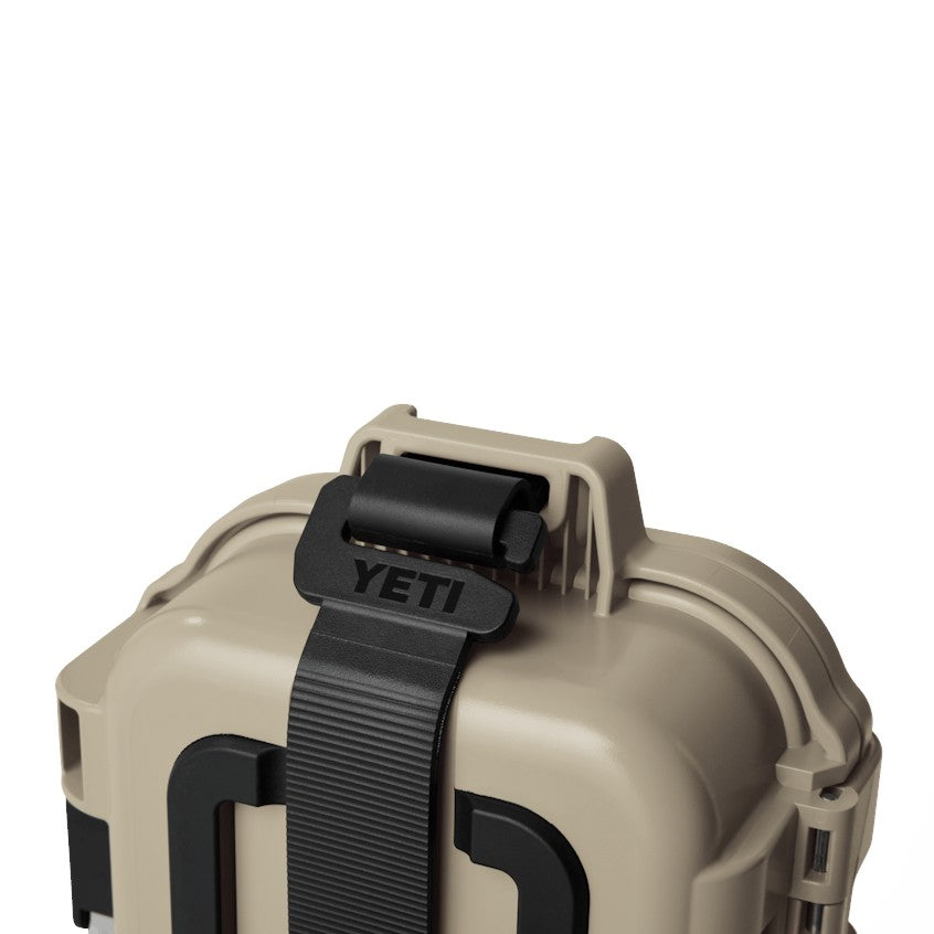 Dogfish Tackle & Marine tan YETI Loadout Gobox 1 gear case with black lockdown latch and durable tether strap