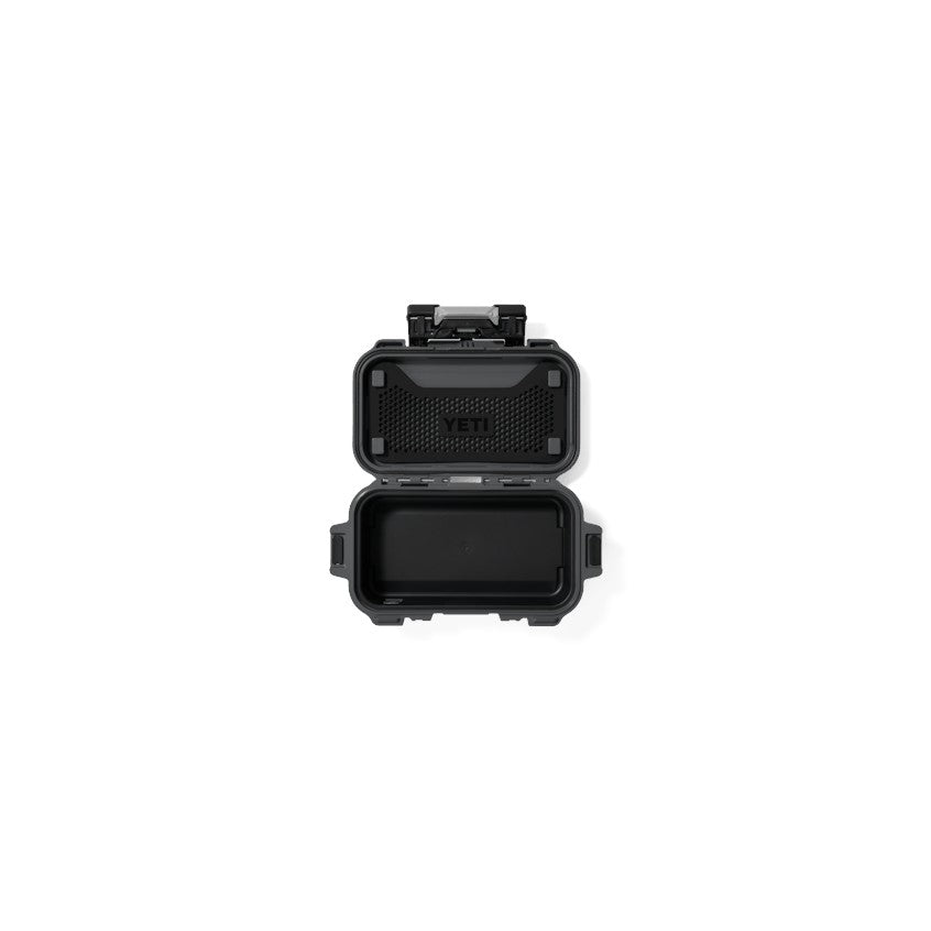 Dogfish Tackle & Marine Yeti Loadout Gobox 1 gear case in black, featuring a waterproof and dustproof open design.