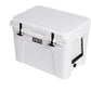 Dogfish Tackle & Marine white Yeti Tundra 50 hard cooler with rotomolded construction and heavy-duty rubber latches.