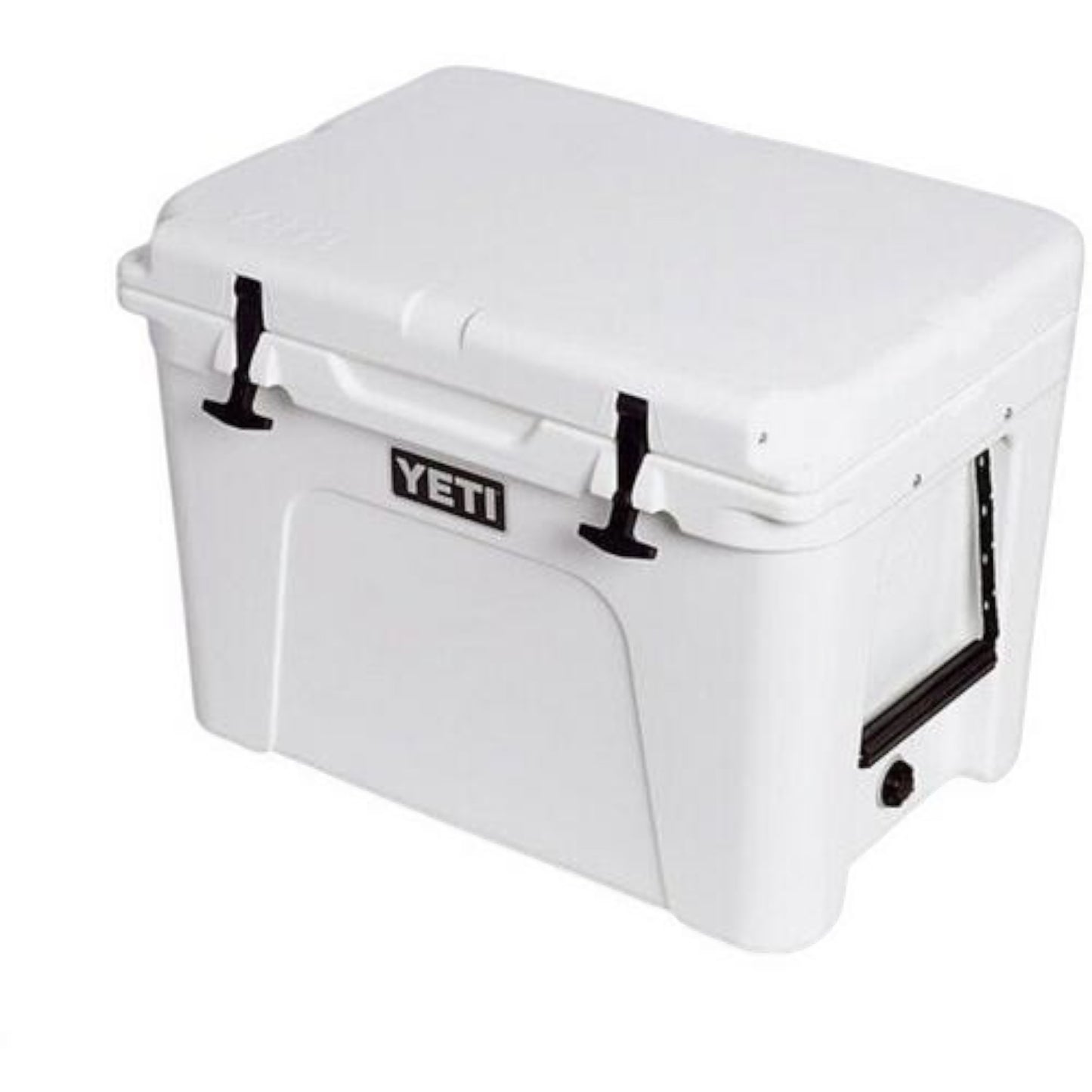Dogfish Tackle & Marine white Yeti Tundra 50 hard cooler with rotomolded construction and heavy-duty rubber latches.